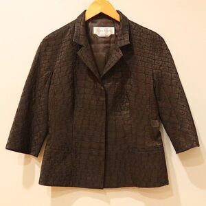 MAX MARA Blazer jacket animal print brown metallic snap office Italy designer 8